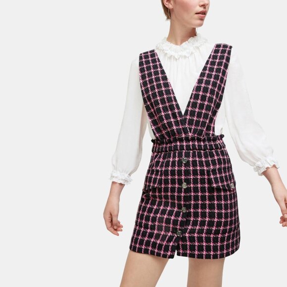 NWT MAJE WOMEN'S CHECK TWEED MINI DRESS FUCHSIA SIZE US 8 FR 40 - Picture 6 of 13